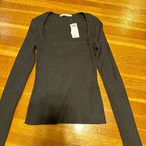 Black Ribbed Long Sleeve Top
